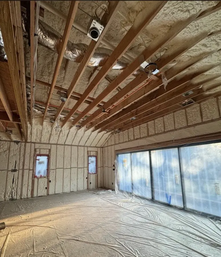 Interior walls and ceiling insulated with spray foam during new construction in Duvall
